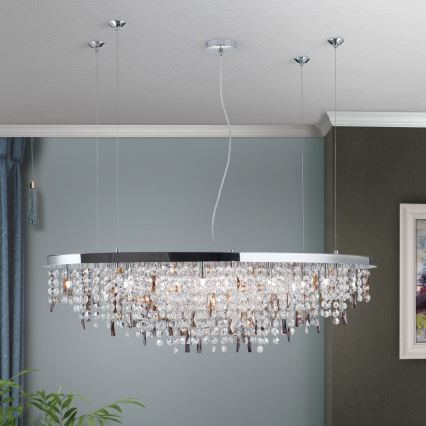 Kristallen hanglamp aan een koord CRYSTALRIVER 21xG9/40W/230V glanzend chroom
