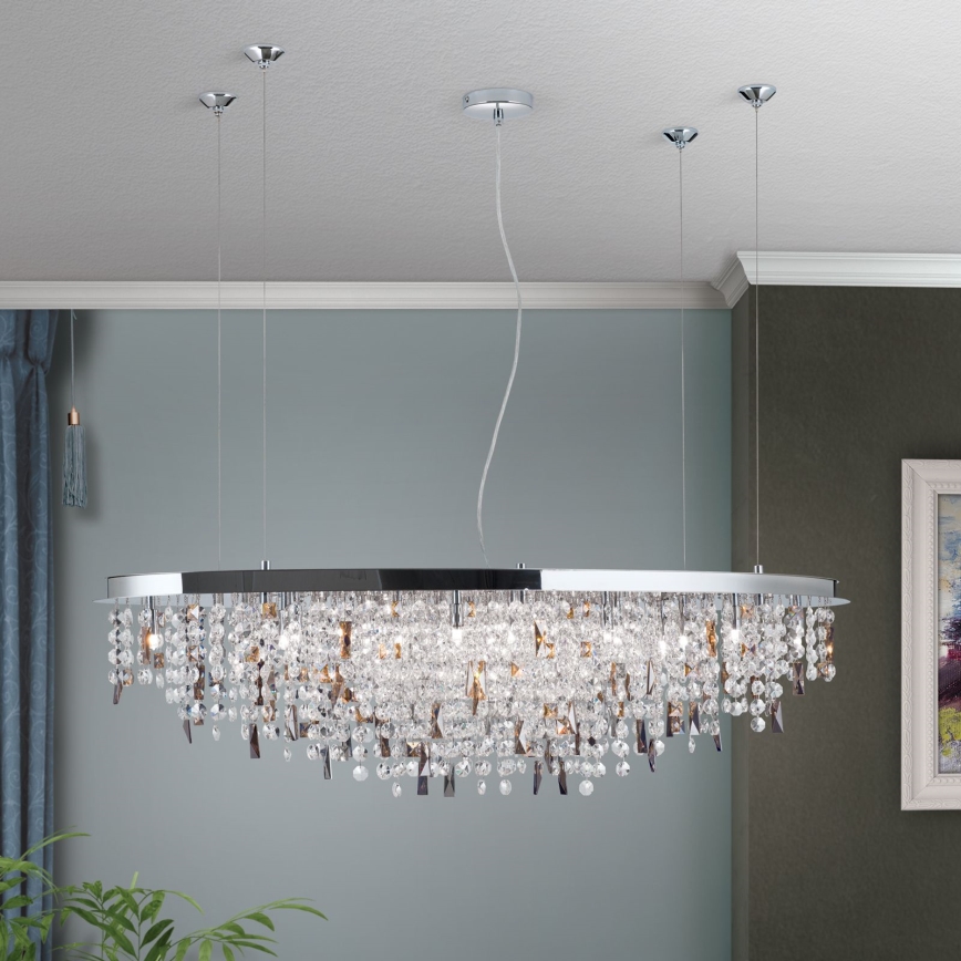 Kristallen hanglamp aan een koord CRYSTALRIVER 21xG9/40W/230V glanzend chroom