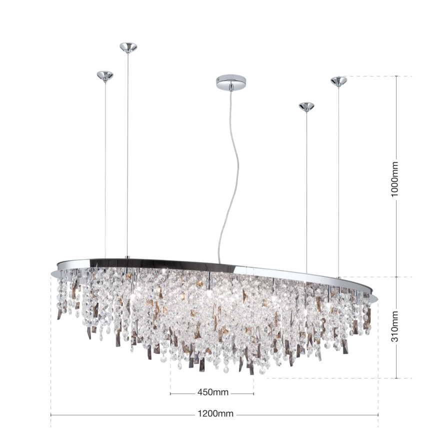 Kristallen hanglamp aan een koord CRYSTALRIVER 21xG9/40W/230V glanzend chroom