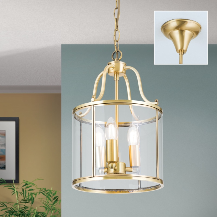 Kroonluchter met ketting BRUNO 3xE14/40W/230V Ø 25 cm goud