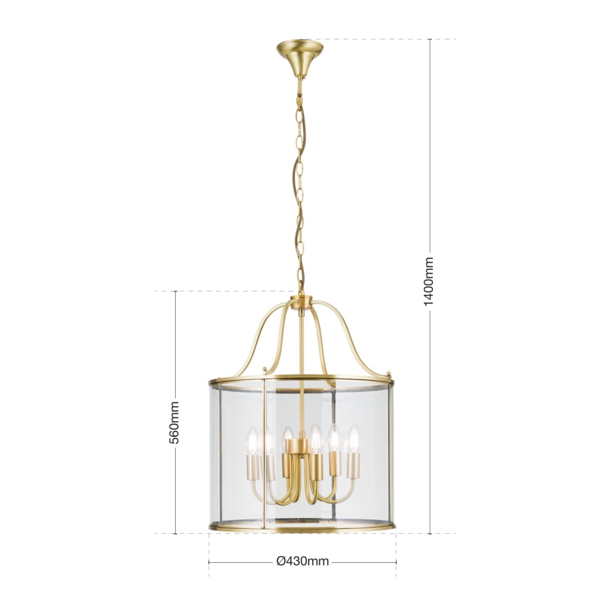 Kroonluchter aan ketting BRUNO 6xE14/40W/230V Ø 43 cm goud