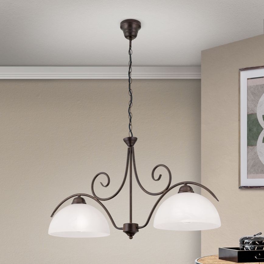 Kroonluchter met ketting RULA 2xE27/40W/230V wit/brons