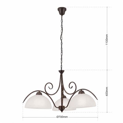 Kroonluchter met ketting RULA 3xE27/40W/230V Ø 70 cm wit/brons