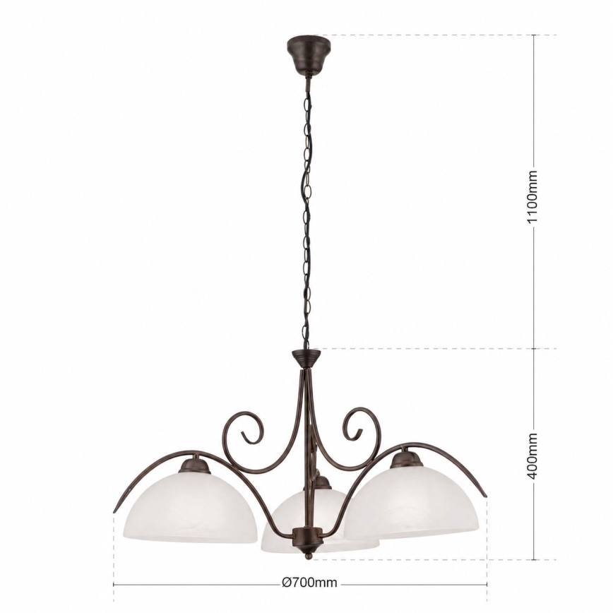 Kroonluchter met ketting RULA 3xE27/40W/230V Ø 70 cm wit/brons