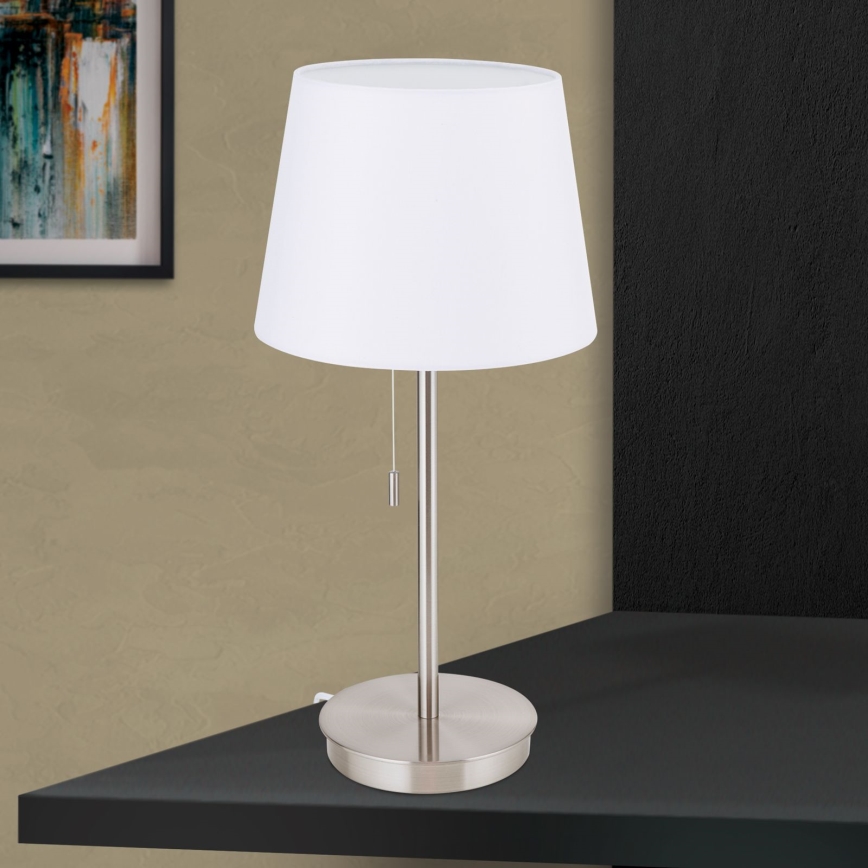 Lampe de table avec port USB LUDWIG 1xE27/40W/230V 50 cm blanc/chrome mat