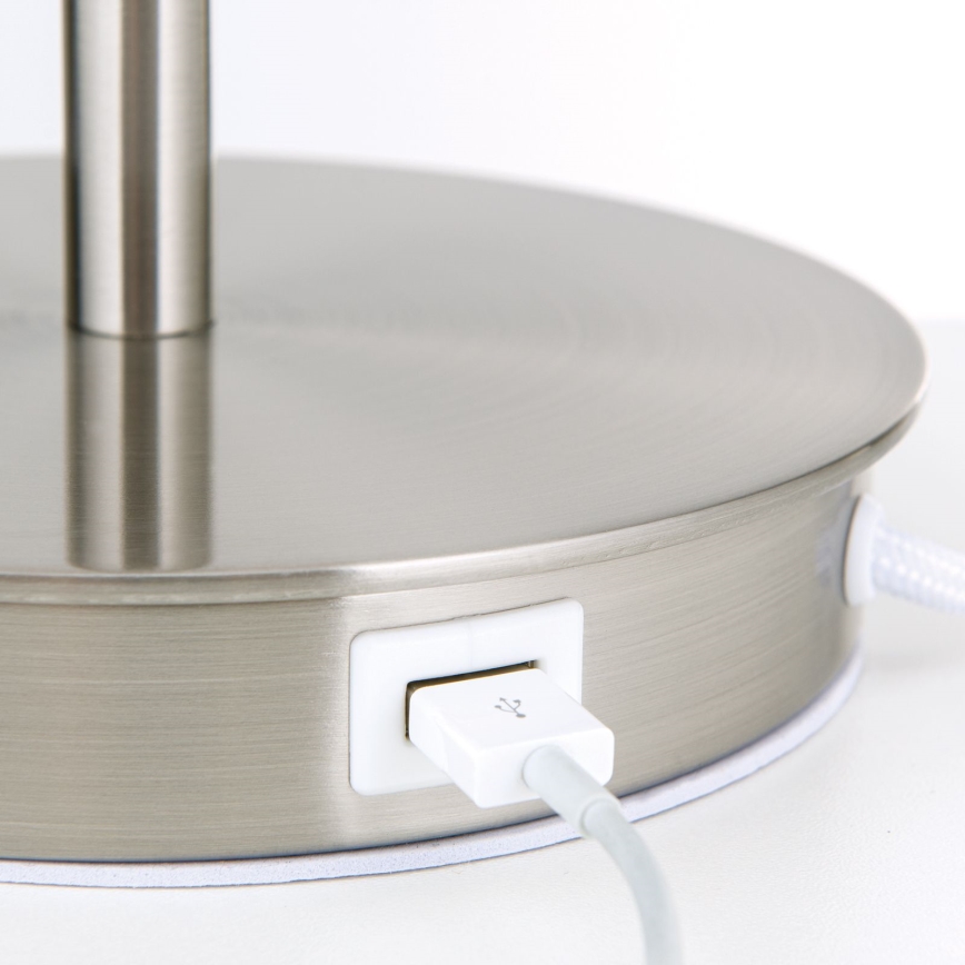 Lampe de table avec port USB LUDWIG 1xE27/40W/230V 50 cm blanc/chrome mat