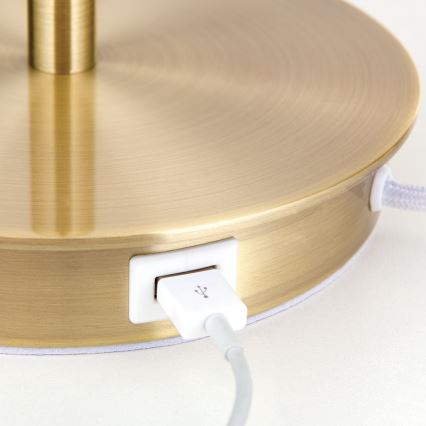 Lampe de table avec port USB LUDWIG 1xE27/40W/230V 50 cm blanc/doré
