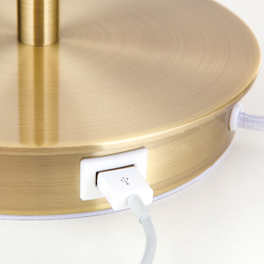 Lampe de table avec port USB LUDWIG 1xE27/40W/230V 50 cm blanc/doré