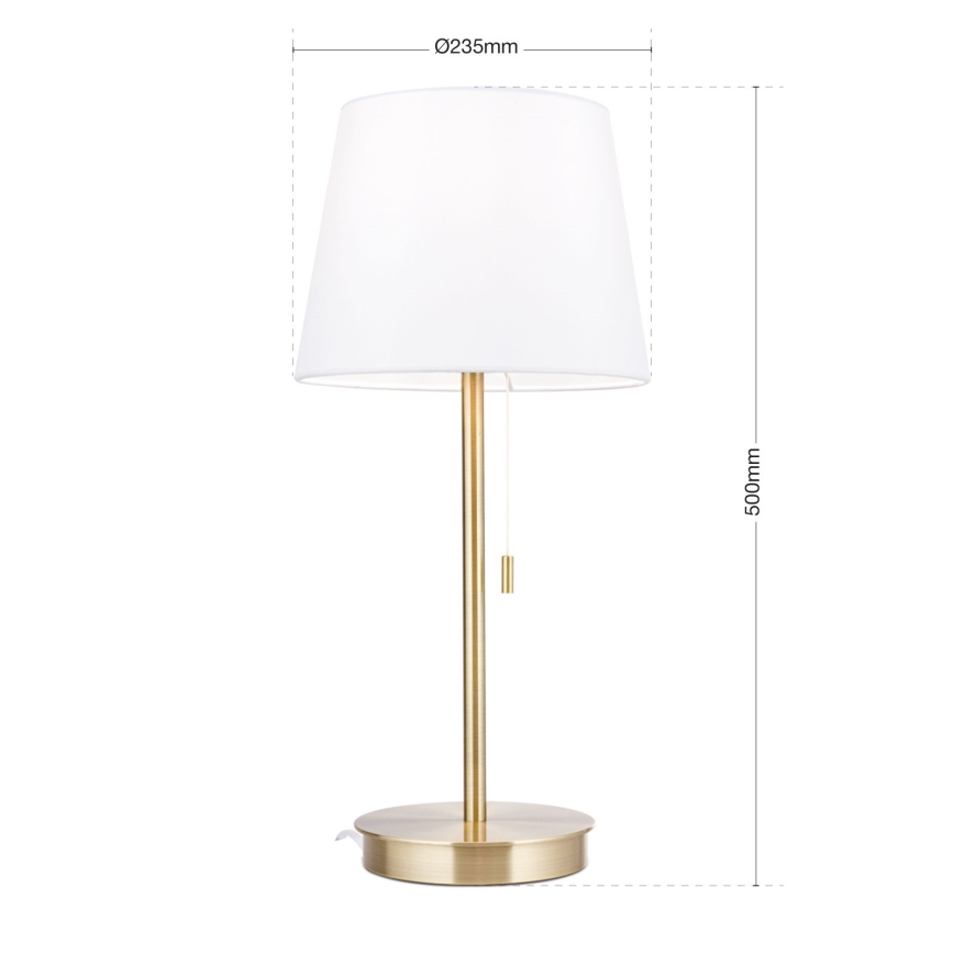 Lampe de table avec port USB LUDWIG 1xE27/40W/230V 50 cm blanc/doré
