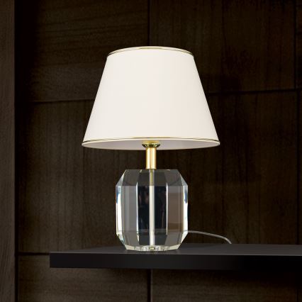 Kristallen tafellamp ALEXIS 1xE27/60W/230V crème/goud/doorzichtig