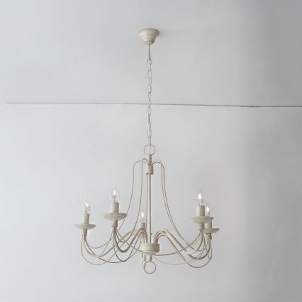 Hanglamp aan een ketting VELA 5xE14/40W/230V diameter 60 cm wit/goud/patina