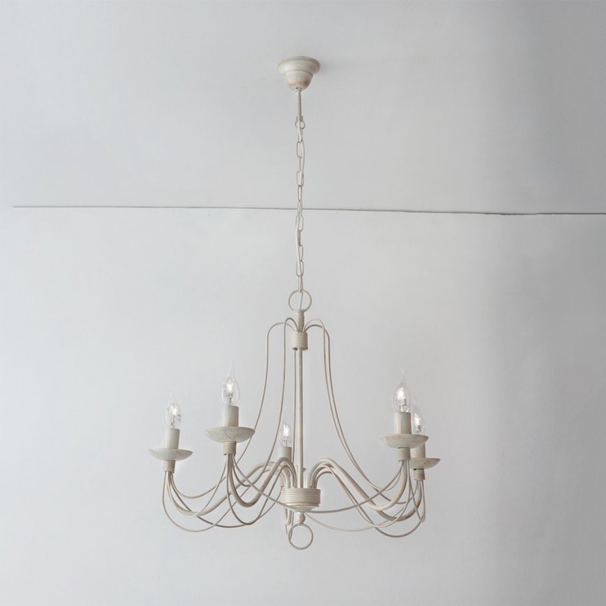 Hanglamp aan een ketting VELA 5xE14/40W/230V diameter 60 cm wit/goud/patina