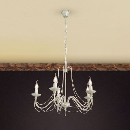 Hanglamp aan een ketting VELA 5xE14/40W/230V diameter 60 cm wit/goud/patina