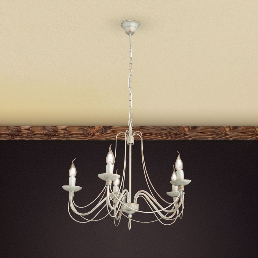 Hanglamp aan een ketting VELA 5xE14/40W/230V diameter 60 cm wit/goud/patina