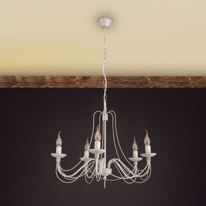 Hanglamp aan een ketting VELA 5xE14/40W/230V diameter 60 cm wit/goud/patina