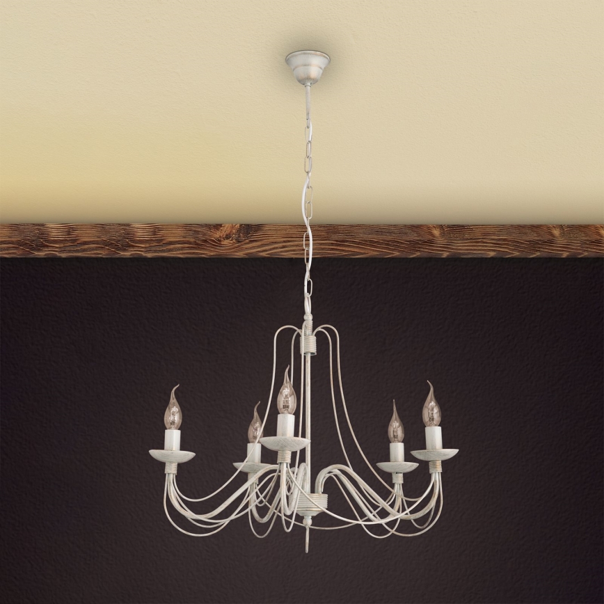 Hanglamp aan een ketting VELA 5xE14/40W/230V diameter 60 cm wit/goud/patina
