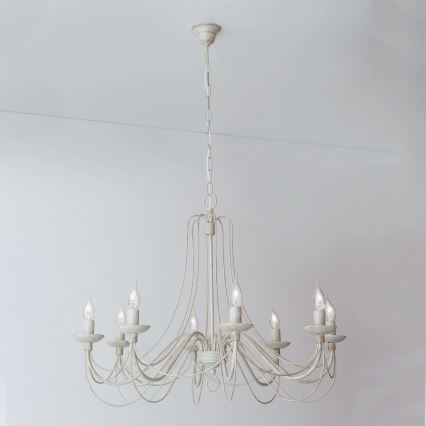 Hanglamp aan een ketting VELA 8xE14/40W/230V diameter 80 cm wit/goud/patina