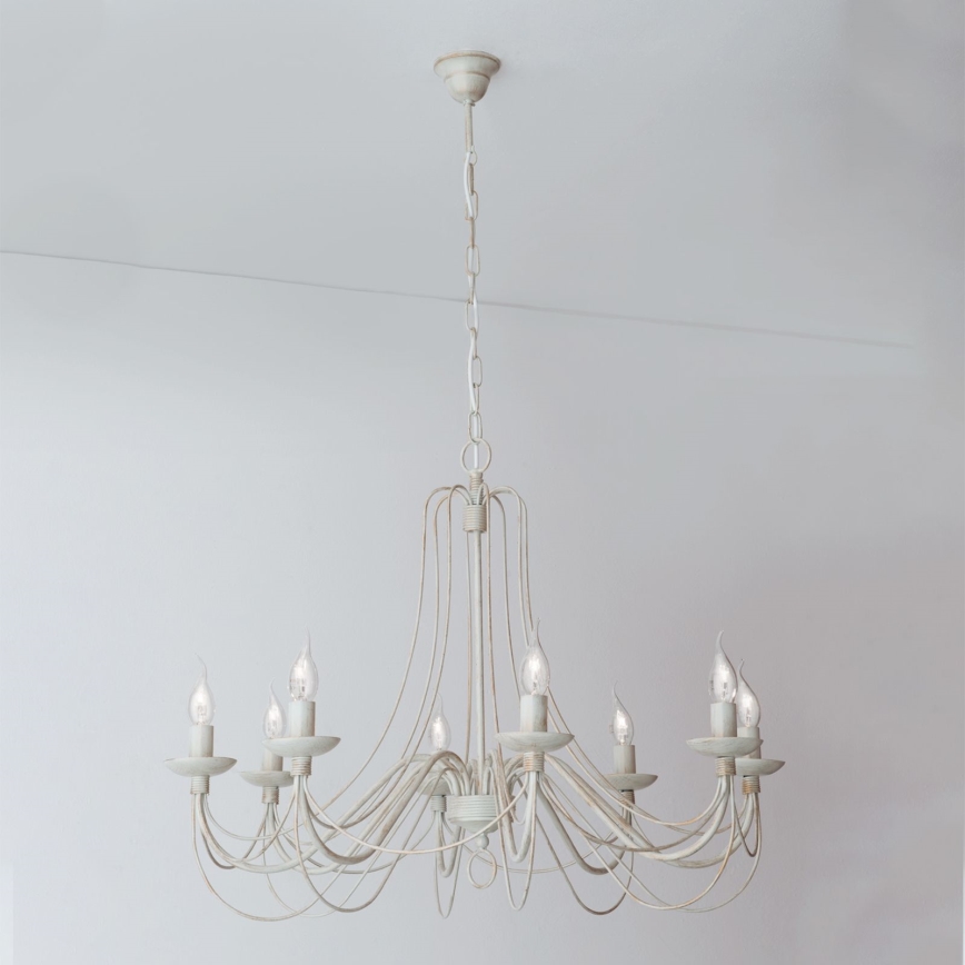 Hanglamp aan een ketting VELA 8xE14/40W/230V diameter 80 cm wit/goud/patina