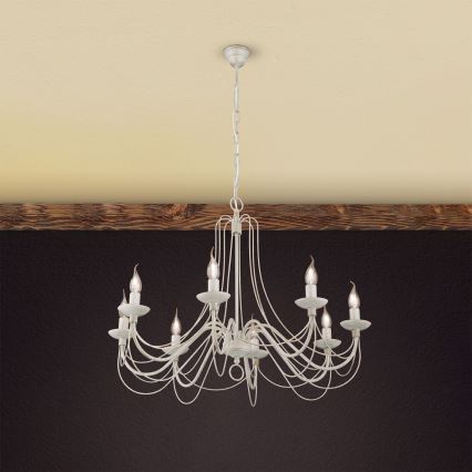 Hanglamp aan een ketting VELA 8xE14/40W/230V diameter 80 cm wit/goud/patina
