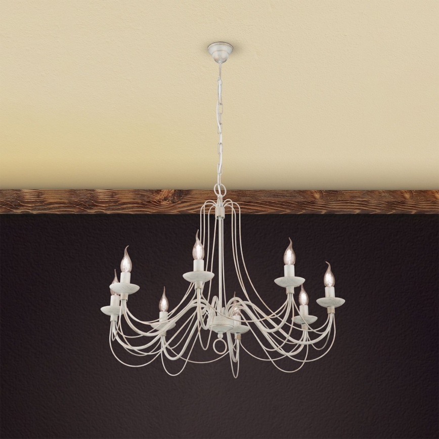 Hanglamp aan een ketting VELA 8xE14/40W/230V diameter 80 cm wit/goud/patina