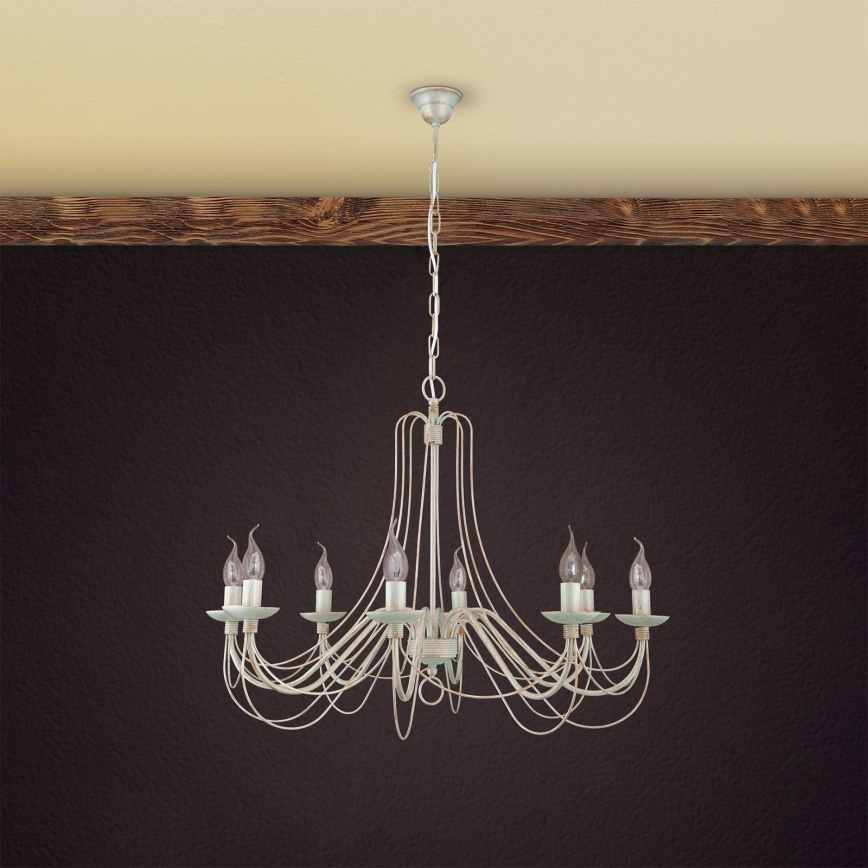 Hanglamp aan een ketting VELA 8xE14/40W/230V diameter 80 cm wit/goud/patina