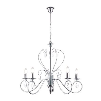 Kristallen hanglamp aan een ketting ALESSIA 5xE14/40W/230V glanzend chroom