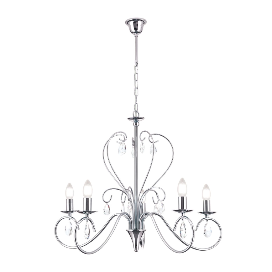 Kristallen hanglamp aan een ketting ALESSIA 5xE14/40W/230V glanzend chroom