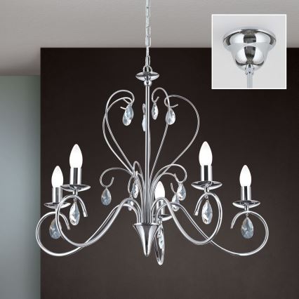 Kristallen hanglamp aan een ketting ALESSIA 5xE14/40W/230V glanzend chroom