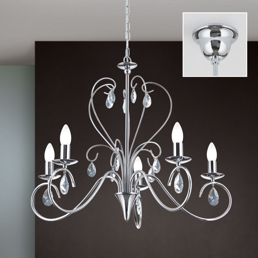 Kristallen hanglamp aan een ketting ALESSIA 5xE14/40W/230V glanzend chroom