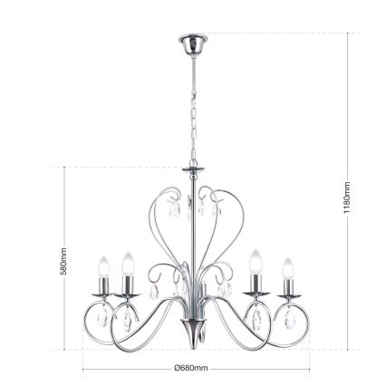 Kristallen hanglamp aan een ketting ALESSIA 5xE14/40W/230V glanzend chroom