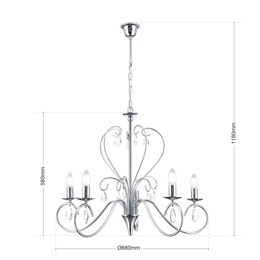 Kristallen hanglamp aan een ketting ALESSIA 5xE14/40W/230V glanzend chroom