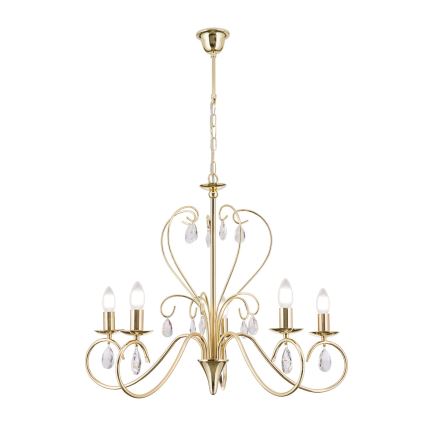 Kristallen hanglamp aan een ketting ALESSIA 5xE14/40W/230V goud