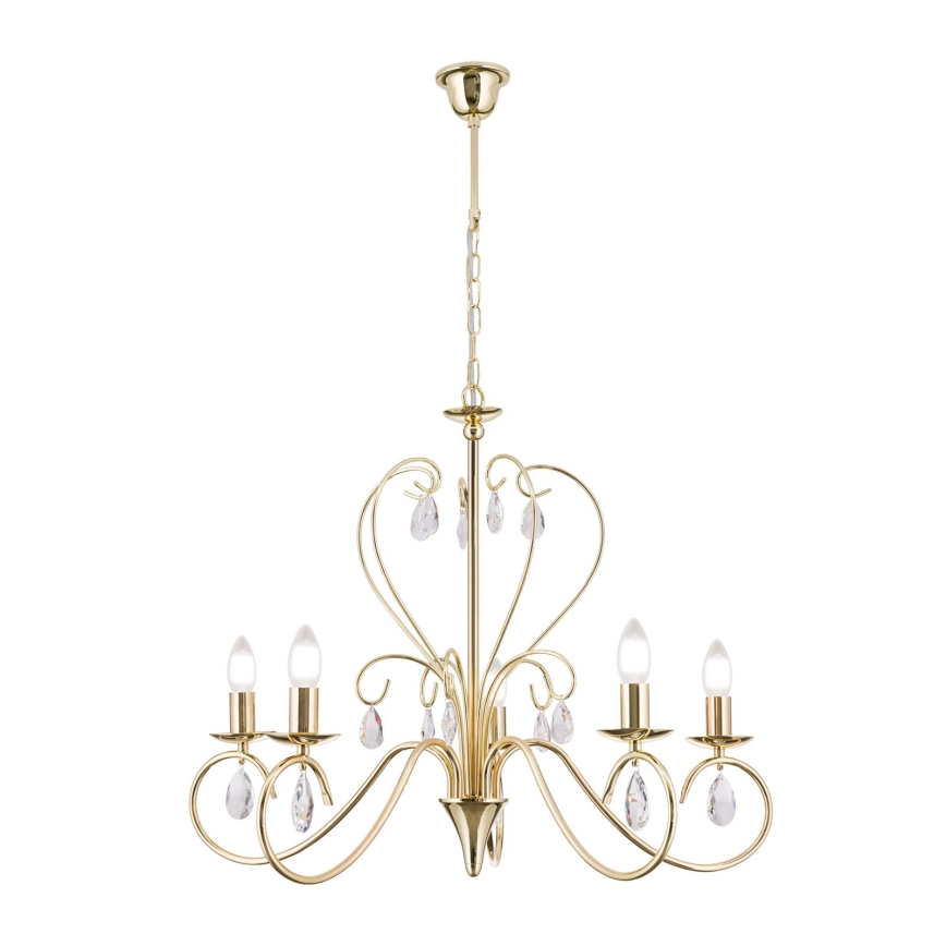 Kristallen hanglamp aan een ketting ALESSIA 5xE14/40W/230V goud