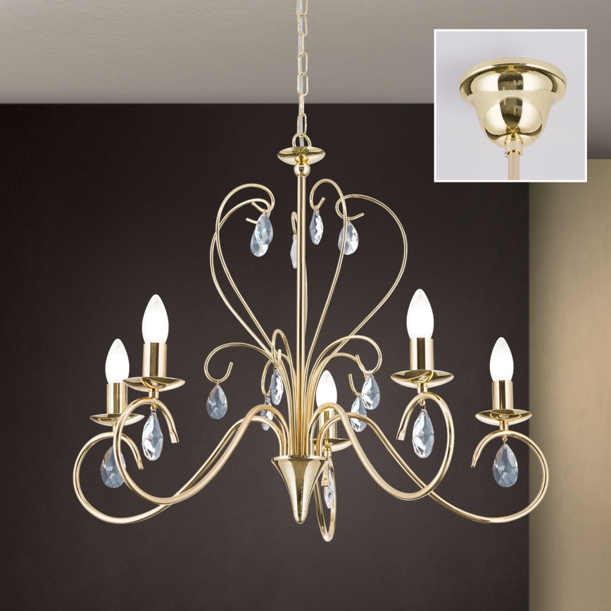 Kristallen hanglamp aan een ketting ALESSIA 5xE14/40W/230V goud