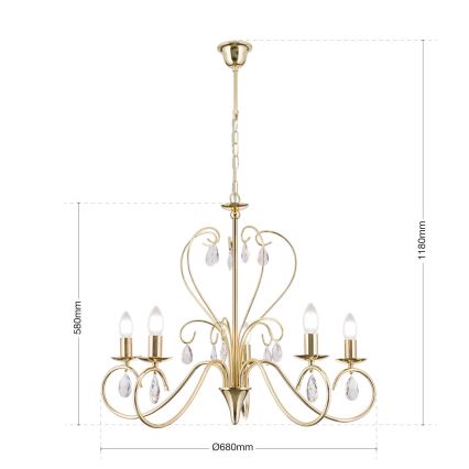 Kristallen hanglamp aan een ketting ALESSIA 5xE14/40W/230V goud