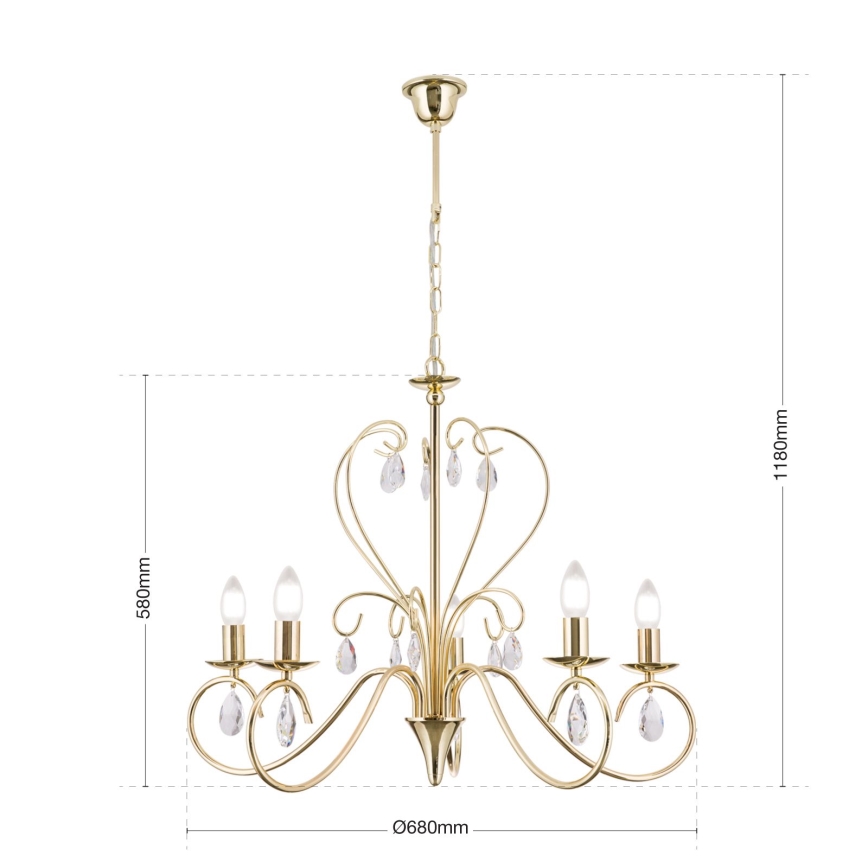 Kristallen hanglamp aan een ketting ALESSIA 5xE14/40W/230V goud
