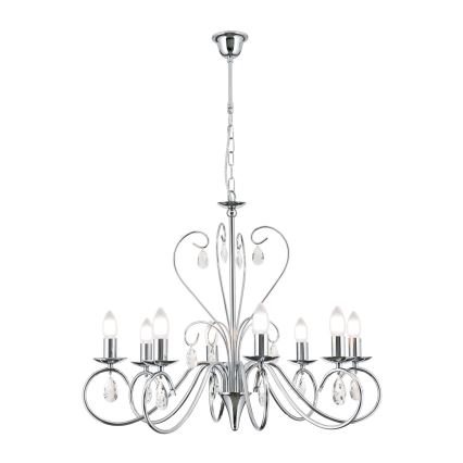 Kristallen hanglamp aan een ketting ALESSIA 8xE14/40W/230V glanzend chroom