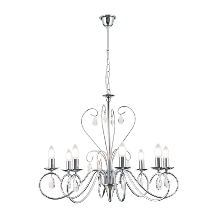 Kristallen hanglamp aan een ketting ALESSIA 8xE14/40W/230V glanzend chroom