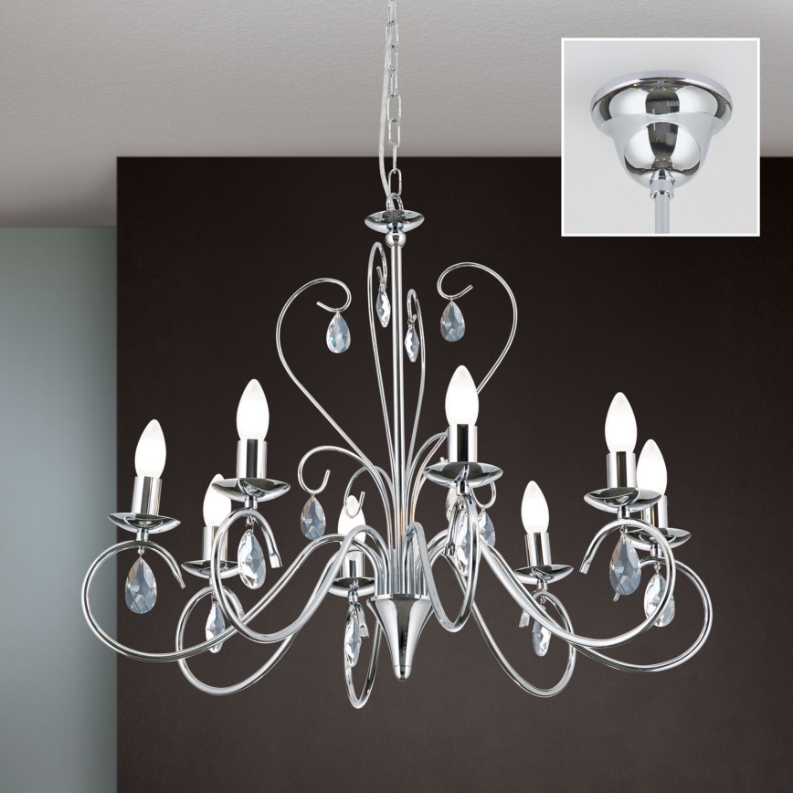 Kristallen hanglamp aan een ketting ALESSIA 8xE14/40W/230V glanzend chroom