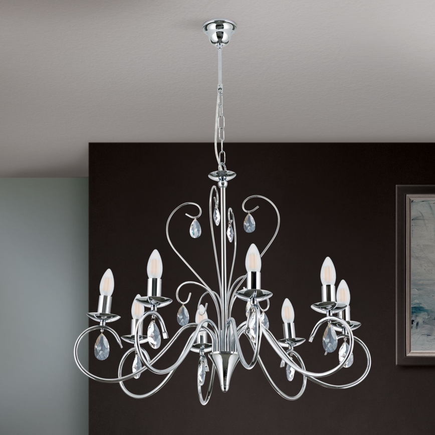 Kristallen hanglamp aan een ketting ALESSIA 8xE14/40W/230V glanzend chroom
