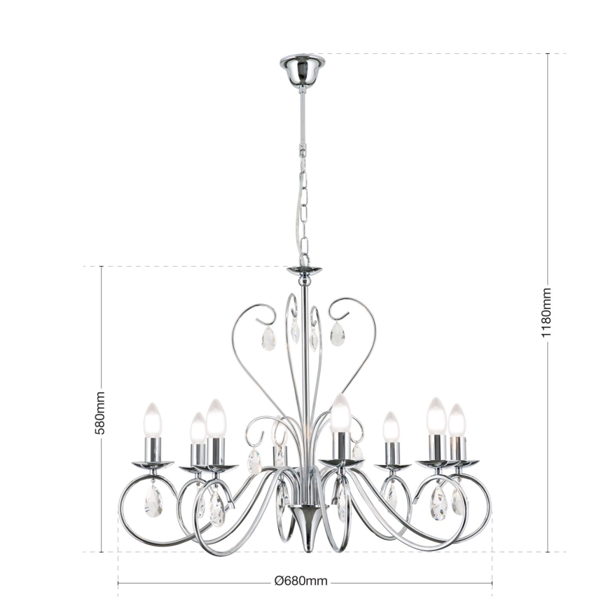Kristallen hanglamp aan een ketting ALESSIA 8xE14/40W/230V glanzend chroom