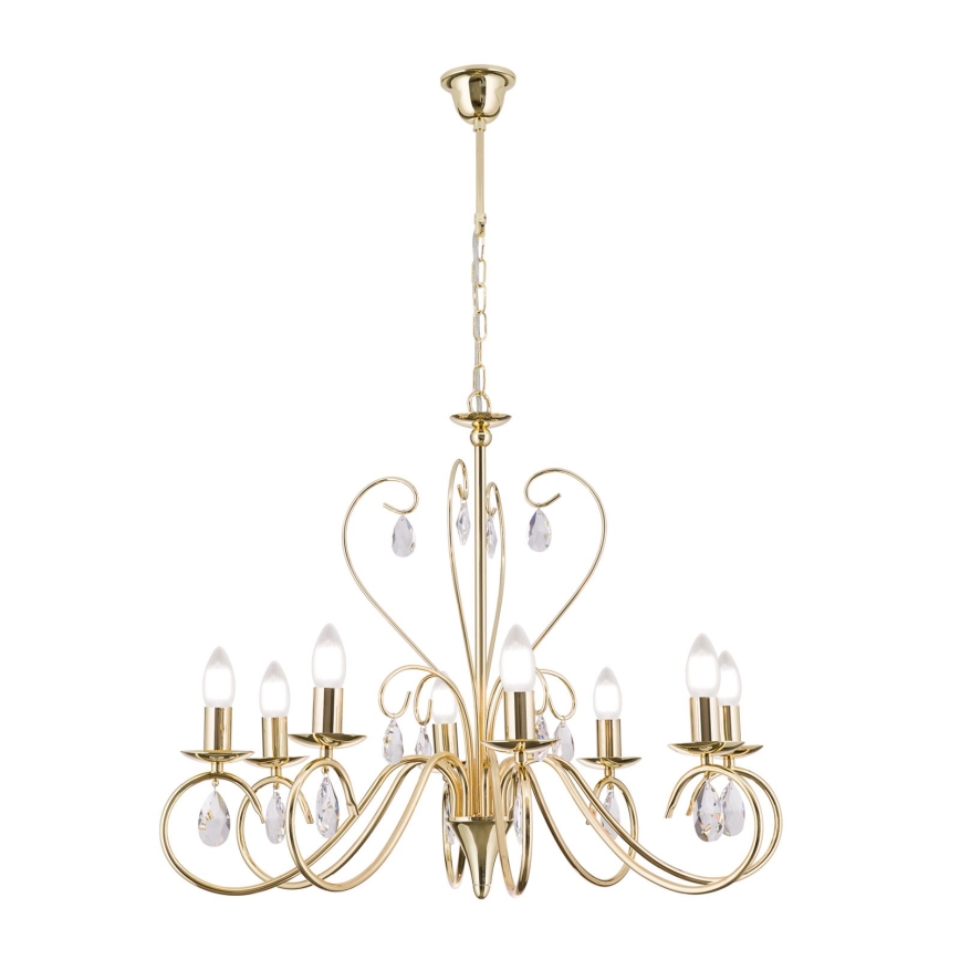 Kristallen hanglamp aan een ketting ALESSIA 8xE14/40W/230V goud