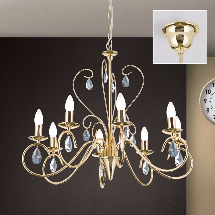 Kristallen hanglamp aan een ketting ALESSIA 8xE14/40W/230V goud