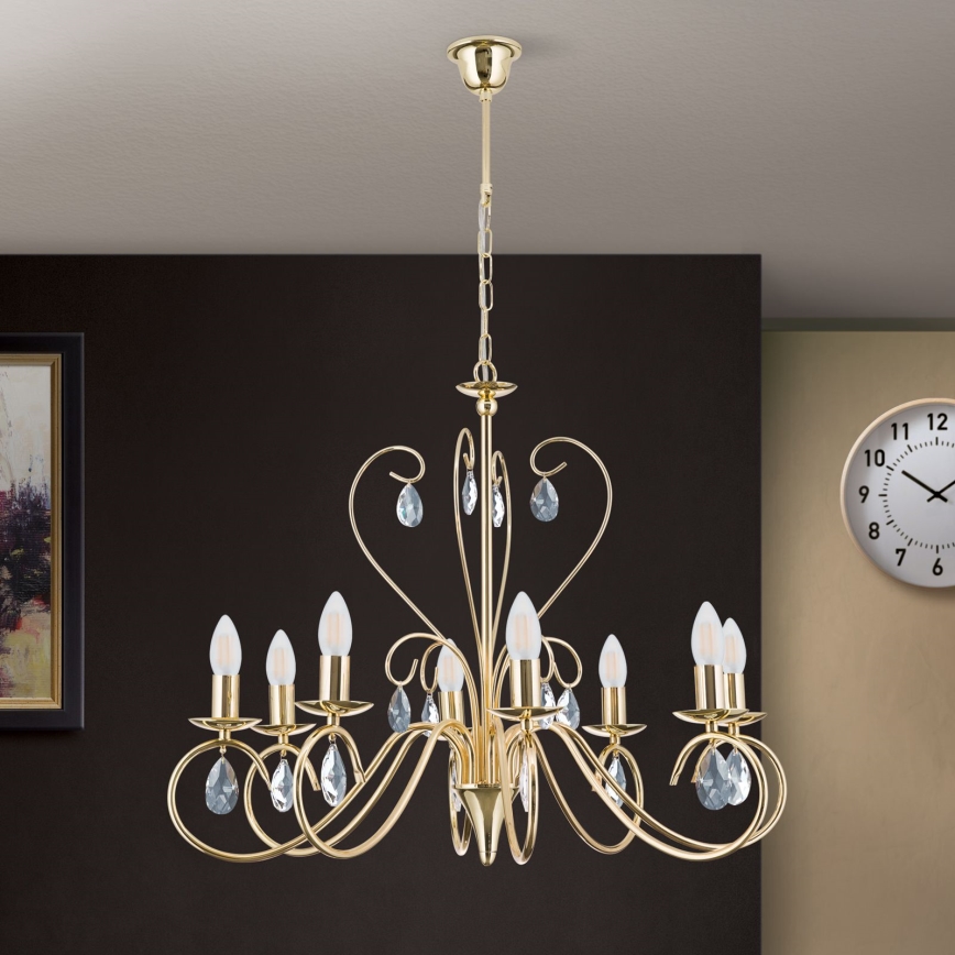 Kristallen hanglamp aan een ketting ALESSIA 8xE14/40W/230V goud