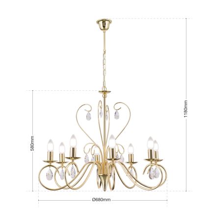 Kristallen hanglamp aan een ketting ALESSIA 8xE14/40W/230V goud