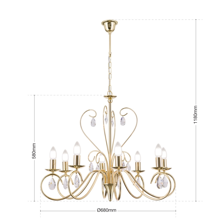 Kristallen hanglamp aan een ketting ALESSIA 8xE14/40W/230V goud