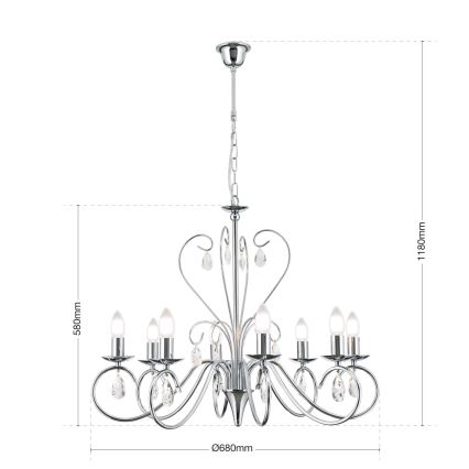 Suspension chaîne en cristal ALESSIA 8xE14/40W/230V chrome brillant