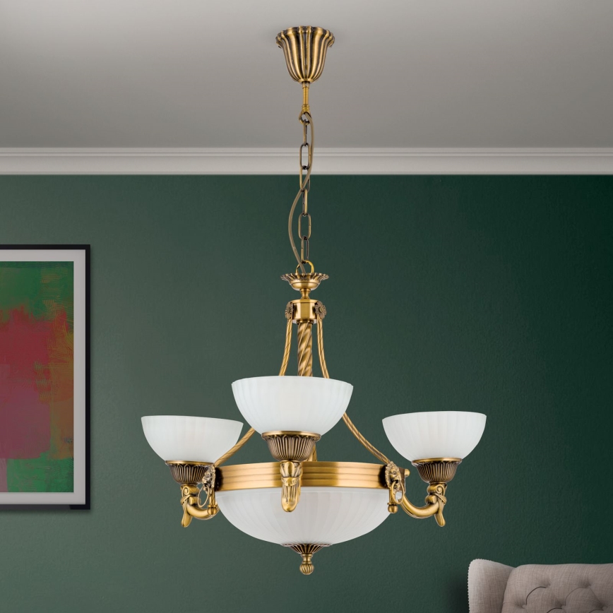 Hanglamp aan een ketting ROCCA 6xE27/60W/230V diameter 64 cm brons/wit
