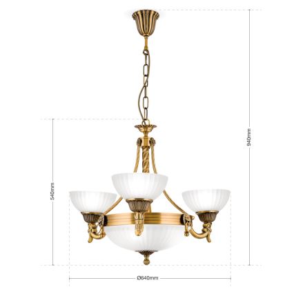 Hanglamp aan een ketting ROCCA 6xE27/60W/230V diameter 64 cm brons/wit