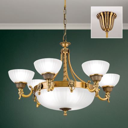 Suspension chaîne ROCCA 9xE27/60W/230V d. 75 cm bronze/blanc
